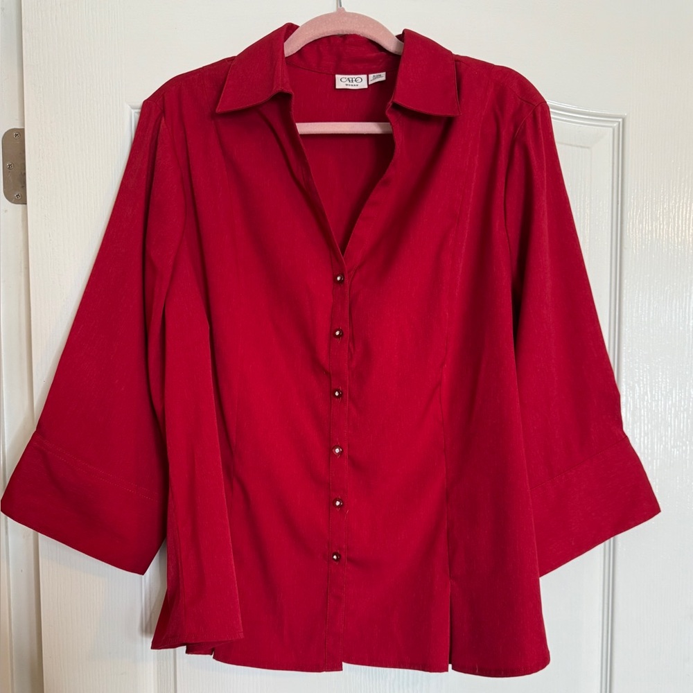 Cato Women Red Rhinestone Button-Up 3/4 Sleeve Women's Blouse / Top 18/20W